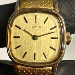 Timex 1983 Mechanical Textured Dial Gold-Tone Stainless Steel 22mm Dress Watch